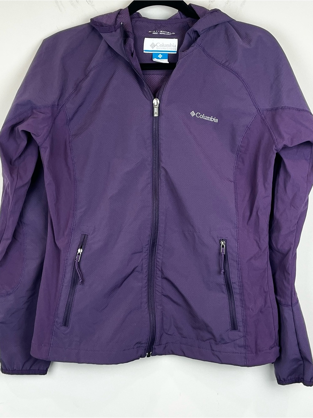 Columbia Omni-Shield Switchback Rain Jacket Purple Hooded Windbreaker Medium
